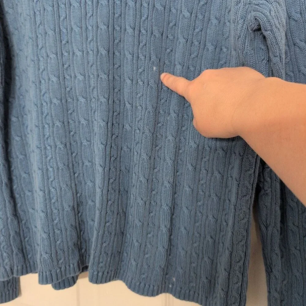 Talbots Cable Knit Sweater Womens Size XL Blue 100% Cotton Crew Neck Long Sleeve